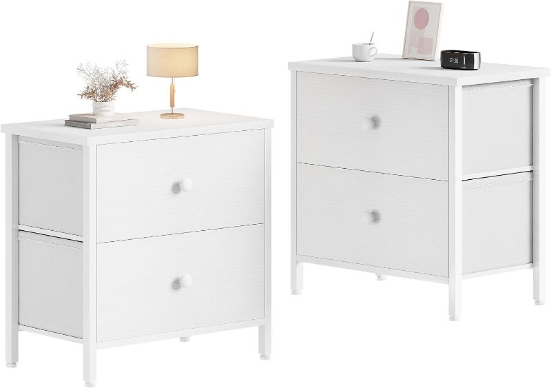 Photo 1 of BOLUO White Nightstands Set of 2, 2 Drawer Dresser for Bedroom Night Stand Small Dresser End Table with Drawers Modern