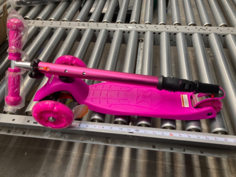 Photo 2 of ChromeWheels Scooters for Kids, Deluxe Kick Scooter Foldable 4 Adjustable Height 132lbs Weight Limit 3 Wheel, Lean to Steer LED Light Up Wheels, Best Gifts for Girls Boys Age 3-12 Year Old # Pink