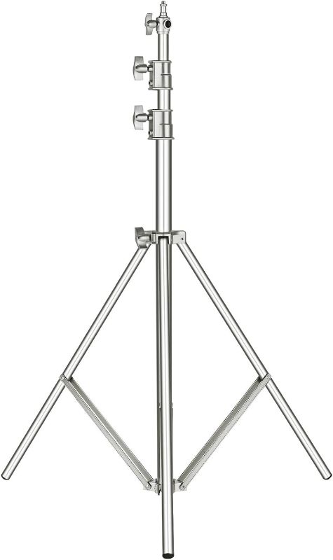 Photo 1 of Neewer 118"/3m Stainless Steel Light Stand, Spring Cushioned Heavy Duty Photography Tripod Stand with 1/4” to 3/8” Universal Screw Adapter for Strobe, LED Video Light, Ring Light, Monolight, Softbox