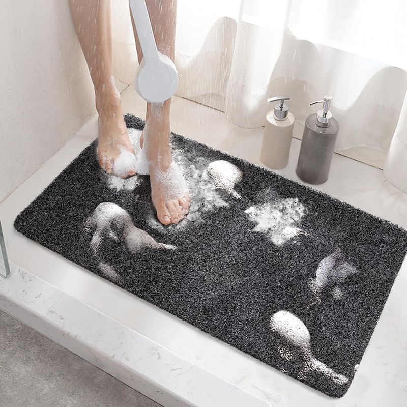 Photo 1 of HITSLAM Shower mat Non Slip, 24 x 16 Inch Bathtub Mat Non Slip with Drain, Soft PVC Loofah Shower Bath Mat for Tub, Quick Drying Bathroom Shower Mat, Black
