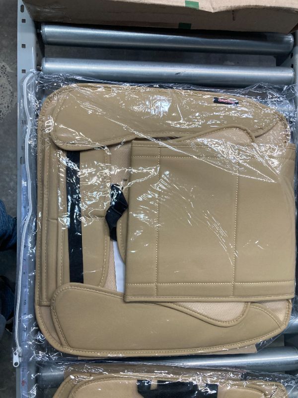 Photo 1 of Motor Trend DuraLuxe Faux Solid Beige Leather Car Seat Covers, 2 Piece Set – Premium Car Seat Cushions for Front Seats, Padded Car Seat Protectors with Storage Pocket, Seat Covers for Cars Trucks SUV 2 Piece Set Solid Beige