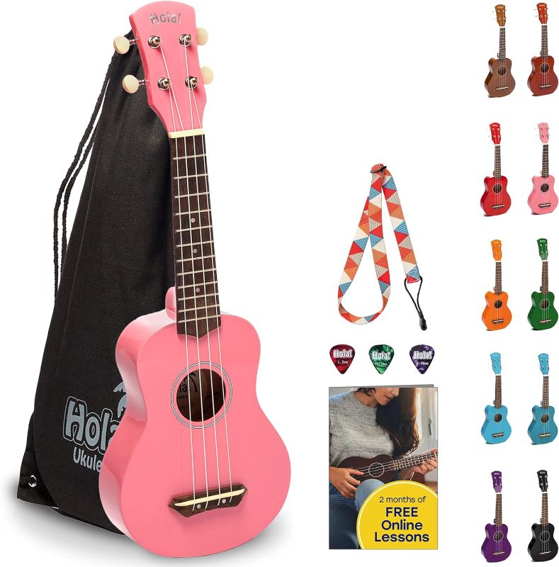 Photo 1 of Hola! Music HM-21PK Soprano Ukulele Bundle with Canvas Tote Bag, Strap and Picks, Color Series, Pink