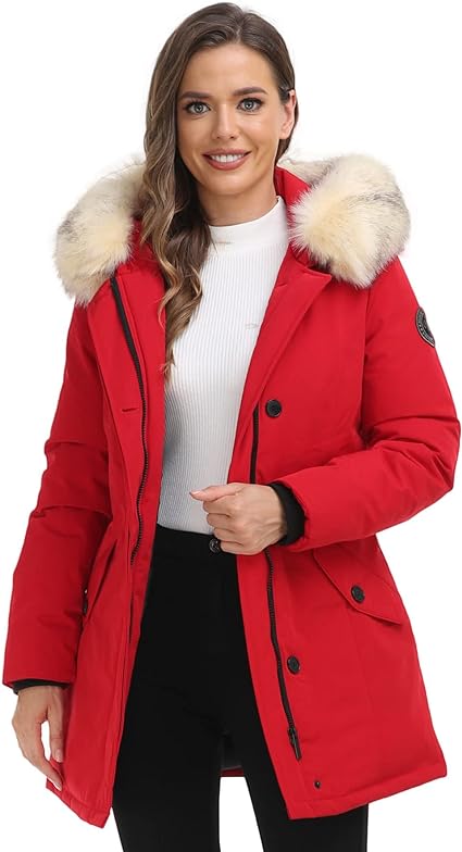 Photo 1 of PUREMSX Women's Puffer Jacket Duck Down Insulated Long Thick Winter Fur Hood Warm Parka Coat
