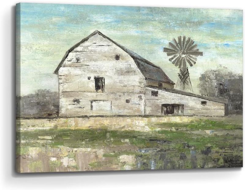 Photo 1 of arttitue Farmhouse Canvas Wall Art Decor: Modern Bedroom Living Room Farm Landscape Painting Old Barn Print Large Rustic Countryside Windmill Artwork Country Rural Picture for Home Office 36"x24"