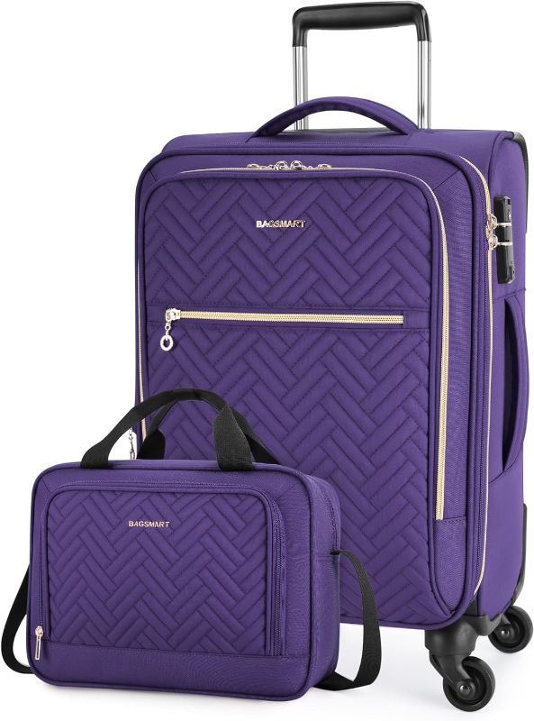 Photo 1 of BAGSMART Carry On Luggage 20 Inch, Expandable Suitcase, Luggage with Duffel Airline Approved Rolling Softside Lightweight Suitcases with Front Pocket for Women Men, Carry-On Purple