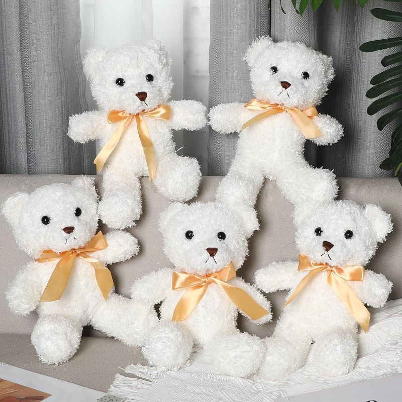 Photo 1 of 16 Pcs Bear Stuffed Animals Bulk 12 Inch Soft Plush Bears Doll Small Stuffed Bear Toy with Bows for Boy Girl Baby Shower Christmas Birthday Decor Gift Party Favors (White)