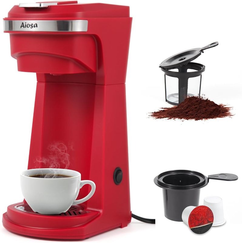 Photo 1 of Single Serve Cup 14 Oz Coffee Maker With K Cup Capsules And Ground Coffee, One Cup Coffee Makers Fast Brewing, 6 to14 oz Single Cup Brewer For Coffee or Tea, Reusable Filter,Red