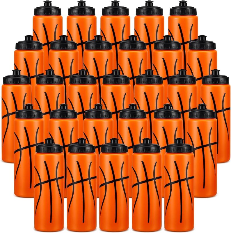 Photo 1 of 12 Pcs Sports Squeeze Water Bottle Basketball Water Bottles 20 oz Reusable Plastic Water Bottles with Pull Top LID Water Bottle for Boys Girls, School Sports