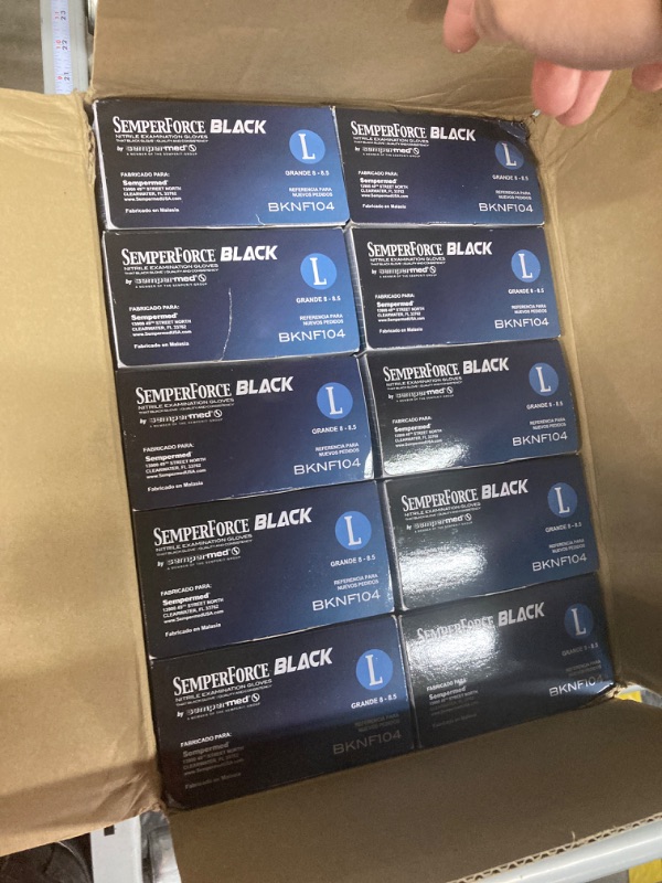 Photo 2 of Black Nitrile Exam Tattoo Gloves, Powder Free, Latex Free, Semperforce, 100/Box Size Large (1,000, Large)