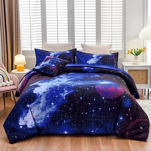 Photo 1 of A Nice Night Galaxy 6Pcs Bedding Sets Outer Space Comforter Bed in a Bag 3D Printed Quilt,for Children Boy Girl Teen Kids,Twin 6Pcs
