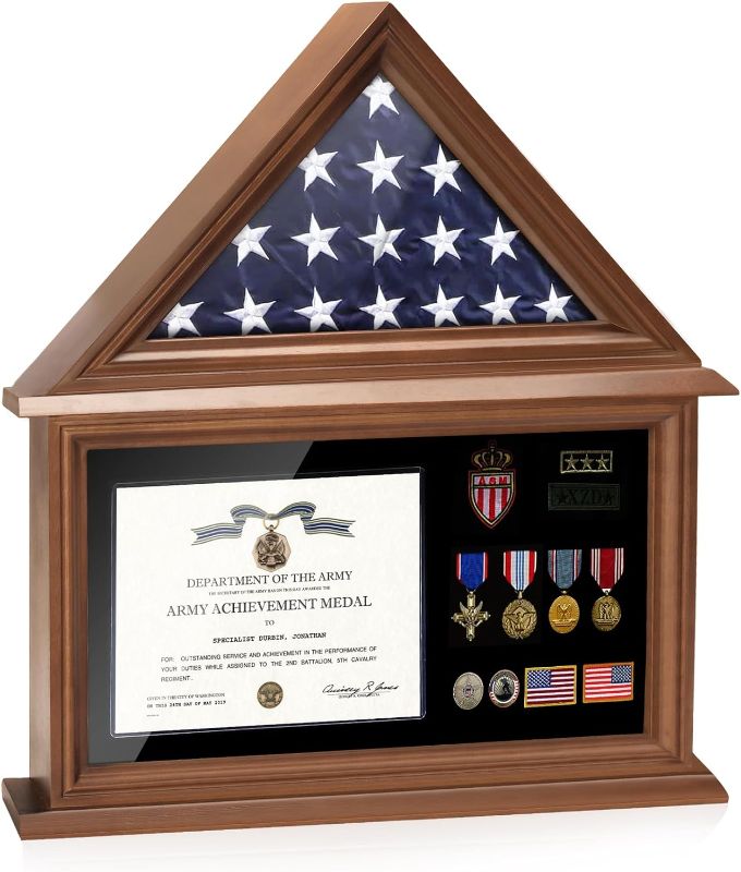 Photo 1 of ASmileIndeep Flag Display Case for 5' x 9.5' Burial Flag, Solid Wood Military Certificate Shadow Box with HD Tempered Glass and Wall Mount, Folded...
