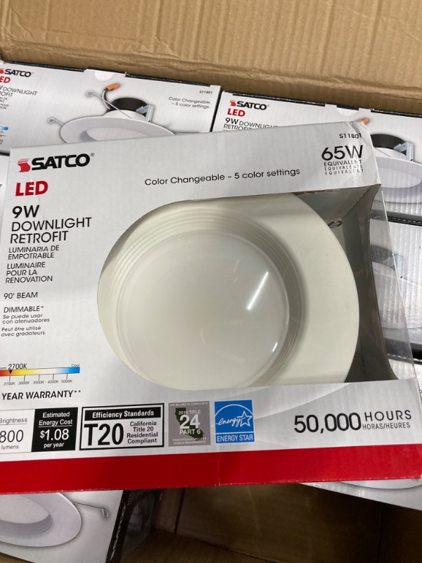 Photo 3 of  8pack of  Satco S11801 ColorQuick - 5-6 Inch 9W LED CCT Selectable Downlight Retrofit