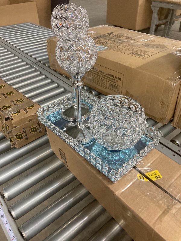 Photo 1 of 4 Packs Crystal Candle Holders Centerpieces Table Decorations, Crystal Tea Lights Candelabras, Centerpiece Table Mirror Tray, for Vase Decoration, Wedding...
