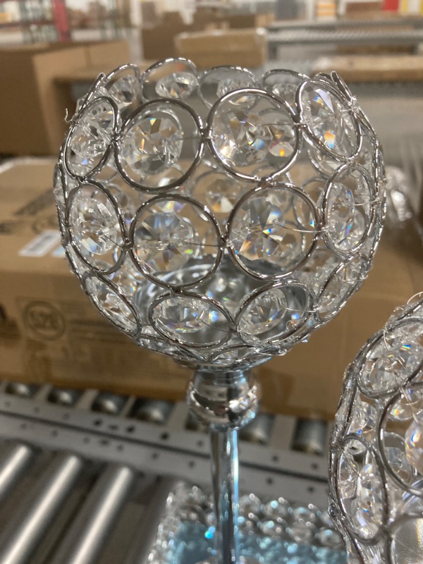 Photo 1 of 4 Packs Crystal Candle Holders Centerpieces Table Decorations, Crystal Tea Lights Candelabras, Centerpiece Table Mirror Tray, for Vase Decoration, Wedding...
