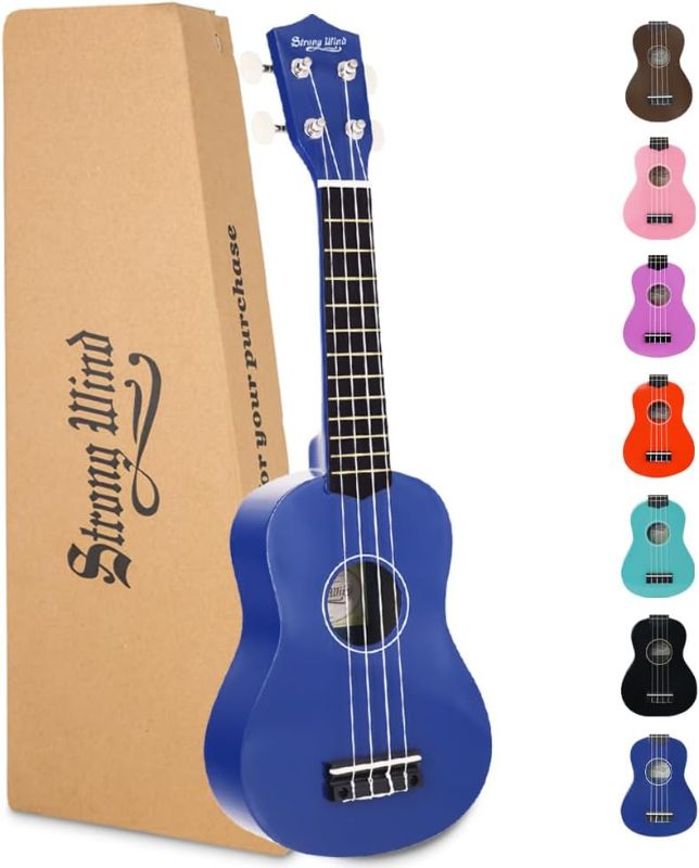 Photo 1 of Strong Wind Soprano Ukulele - Stringed Musical Instrument Ukulele for Beginners Adults, 21 Inch Basswood Ukelele (Dark blue)
