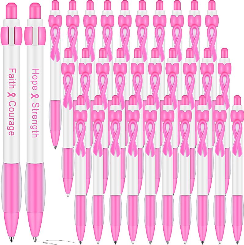 Photo 1 of 150 Pcs Pink Ribbon Retractable Pens Pink Retractable Gel Ballpoint Breast Cancer Awareness Pens with Rubber Grip Black Ink Office Supplies for Women Girls Gift
