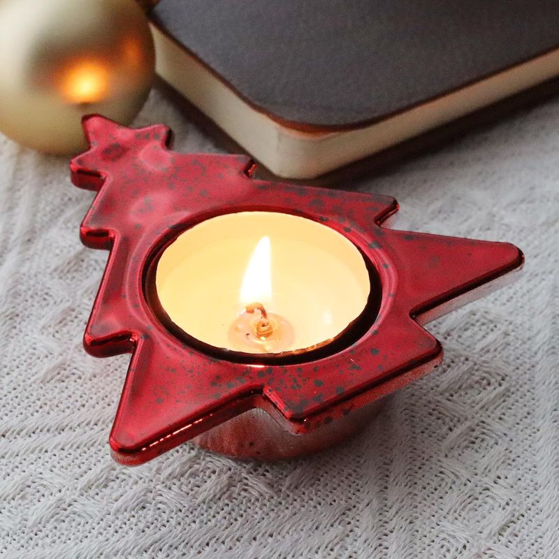 Photo 1 of Red Christmas Candle Holders Set 6PCS, Mercury Glass Tealight Candle Holders for Xmas Table Centerpiece Decorations
