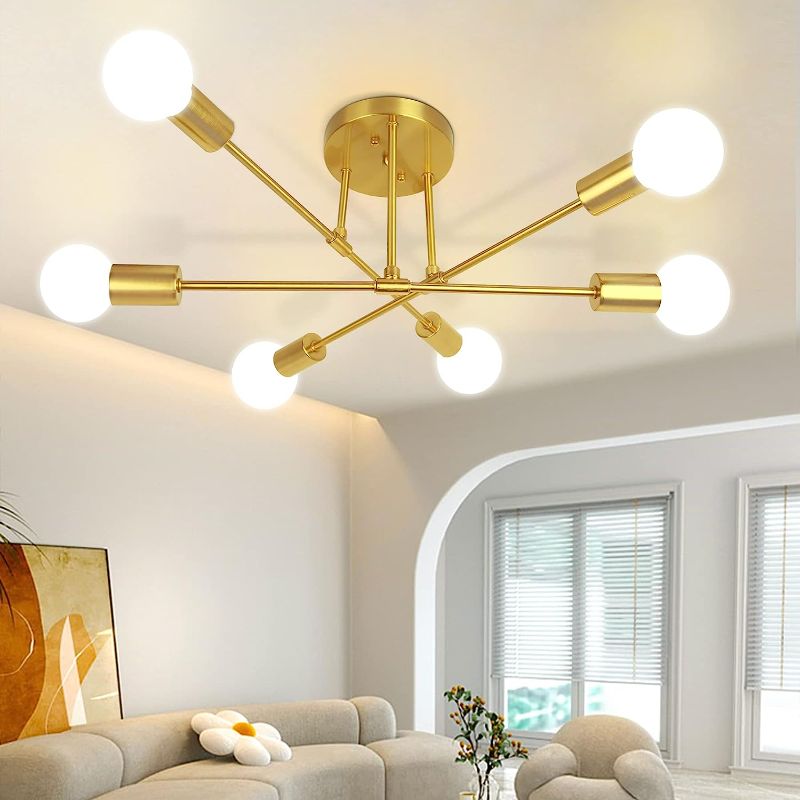 Photo 1 of CANMEIJIA Modern Sputnik Chandelier, Ceiling Light Fixture Flush Mount 6-Lights Gold Chandeliers for Living Room Bedroom Dining Room Kitchen, Mid Century Chandeliers, E26 Base, Bulbs Not Included
