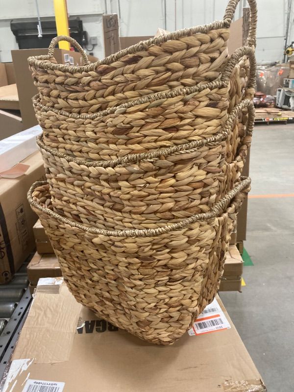 Photo 2 of Deco 79 Seagrass Handmade Large Woven Storage Basket with Ring Handles, 20" x 18" x 19", Brown
