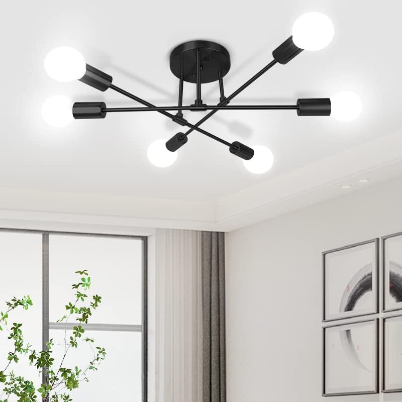 Photo 1 of CANMEIJIA Modern Sputnik Chandelier Ceiling Light Fixture with 6 Lights Black Mid Century Ceiling Mount Lights Fixture for Bedroom, Dining Room, Living Room...
