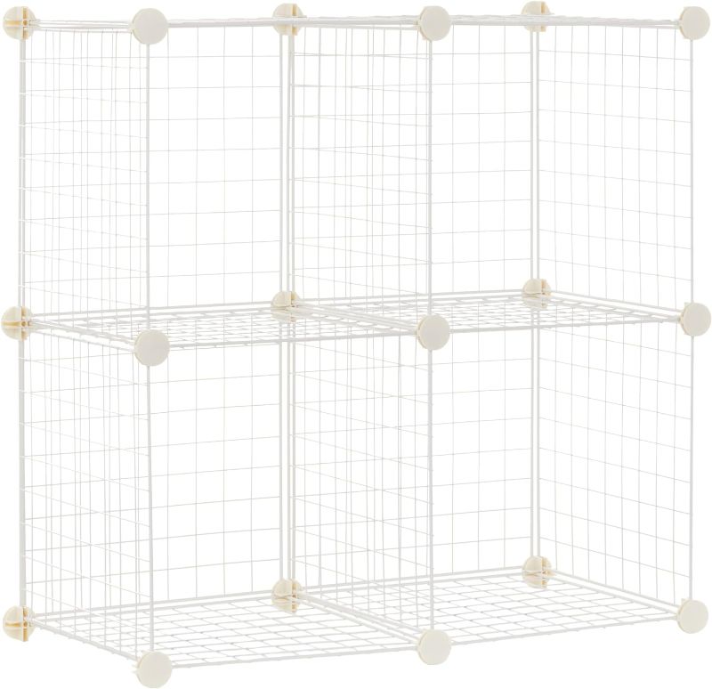 Photo 1 of Amazon Basics 4 Cube Wire Grid Storage Shelves, Stackable Cubes, White, 14"D x 14"W x 14"H
