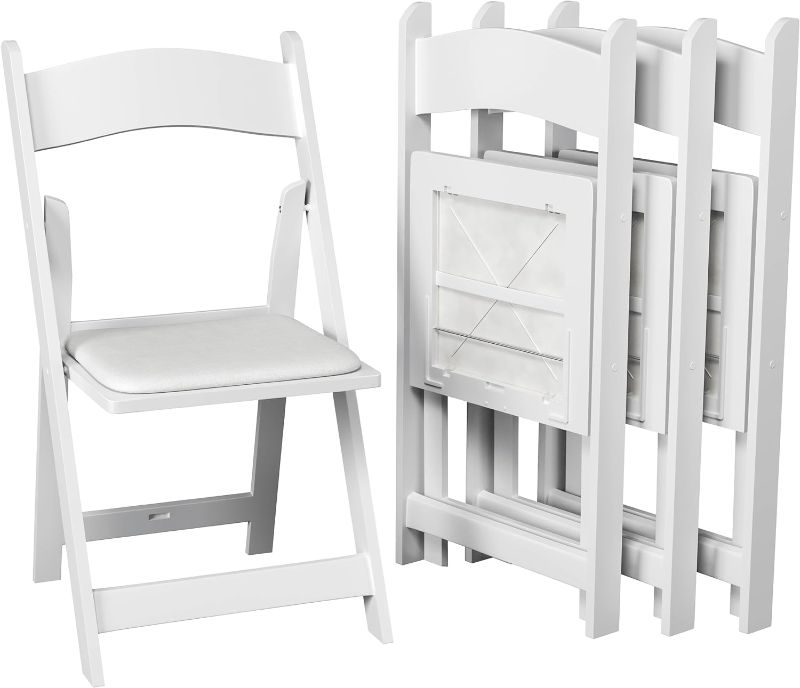 Photo 1 of 4 White Resin Stackable Folding Chairs - Comfortable White Foldable Chair - Folding Chairs with Padded Seats - Indoor/Outdoor Folding Chairs for Events -...
