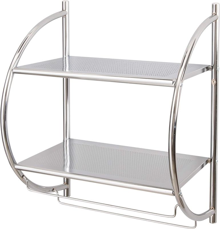 Photo 1 of 1753W-B Wall Mount 2 Tier Chrome Bathroom Shelf with Towel Bars Metallic