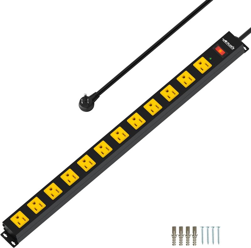 Photo 1 of 12 Outlet Long Power Strip, 2100 Joules Surge Protector, 6FT Power Cord, Wide Spaced Outlet Power Bar, Overload Protection Switch, Industrial Heavy Duty for...
