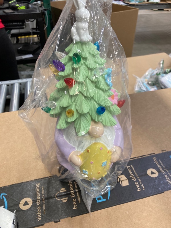 Photo 2 of [ Large Size ] Easter Decorations for Home Light up Easter Bunny Decor Spring Decorations Lighted Spring Easter Gnome Ceramic Tree Decor Battery Operated for Tables Indoor Fireplace - 10.23''H Large