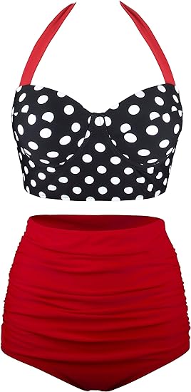 Photo 1 of Angerella Women Vintage Polka Dot High Waisted Bathing Suits Bikini Set
