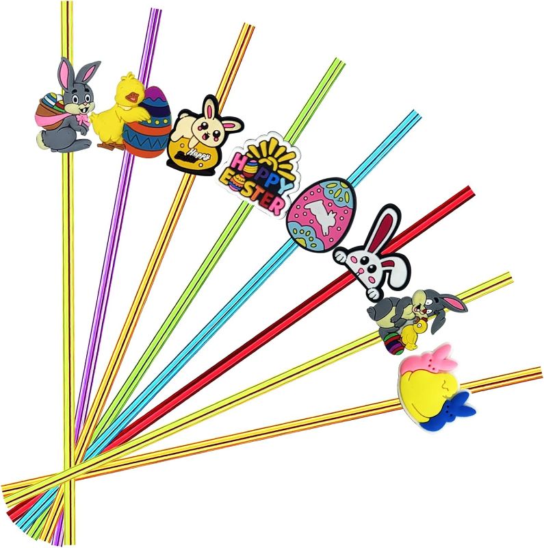 Photo 1 of 2pk CHSLtmxq 24pcs Easter Eggs Straight Reusable Straws, 8 Design Easter Eggs Party Favor Gift Bags, Daily Drinking Straws,Birthday Party Supplies Party Favors...
