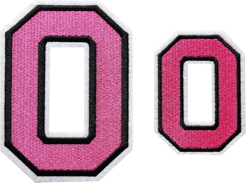 Photo 1 of 2packs of 4Pcs Iron on Letter Patches Pink, 2 Sizes 4.5inch and 3.14inch Embroidered Alphabet Patches for Clothing Jackets Hats Backpacks Jeans Large Letter O
