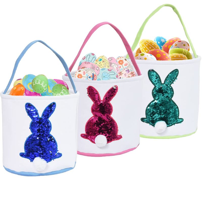 Photo 1 of 3 PCS Easter Bunny Basket - Color Changing Reusable Easter Egg Baskets - Perfect for Girls & Boys Easter Egg Hunts - Easter Baskets for Kids (Green, Blue, Pink) 02