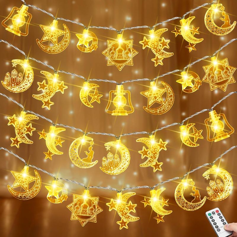 Photo 1 of 40 LED Ramadan Mubarak Eid String Light 19.69 ft Moon Star String Light Battery Operated 8 Modes Remote Lantern Light Ramadan Eid Mubarak Decorations for Home Window Tree Eid Decor(Warm)
