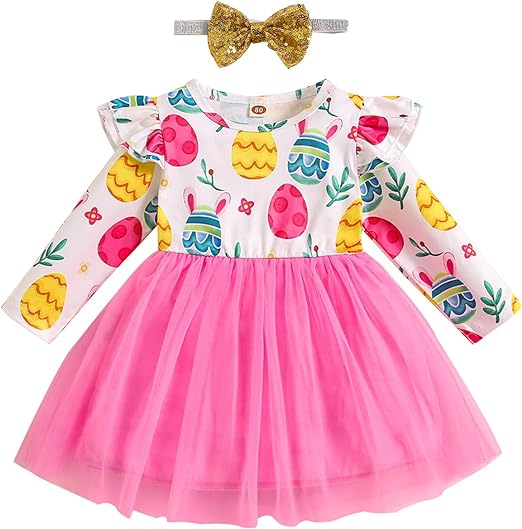 Photo 1 of Toddler Baby Girls St.Patrick's Day Outfits Long Sleeve Lucky Clover Print Tutu Skirts Tulle Dresses Spring Clothes
