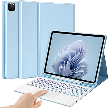 Photo 1 of BQSS Keyboard Case for iPad Pro 12.9 inch 2022-6th/2021-5th/2020-4th/2018-3rd Generation –Slim Keyboard Cover with Touchpad? Detachable Backlit Keyboard Smart Connector?Light Blue?
