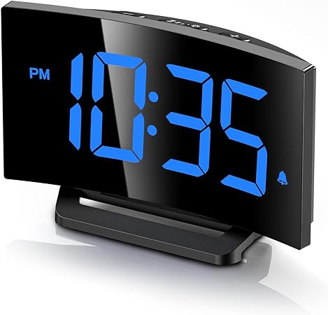 Photo 1 of GOLOZA Digital Alarm Clock for Bedrooms, Digital Clock with Modern Curved Design, Conspicuous Blue LED Numbers, 5 Levels Brightness+Off, 2 Volume, 3 Alarm Tones, Snooze, Power-Off Memory, 12/24H
