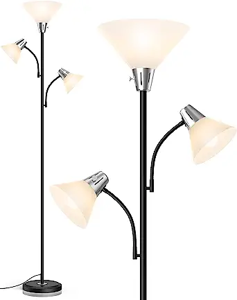 Photo 1 of LEPOWER Floor Lamp, Standing Lamp with Replaceable 3000K Energy-Saving LED Bulbs,9W Lamp for Living Room with 5W Adjustable Reading Lights, Modern Bright Floor Lamp for Bedroom, Living Room, Office
