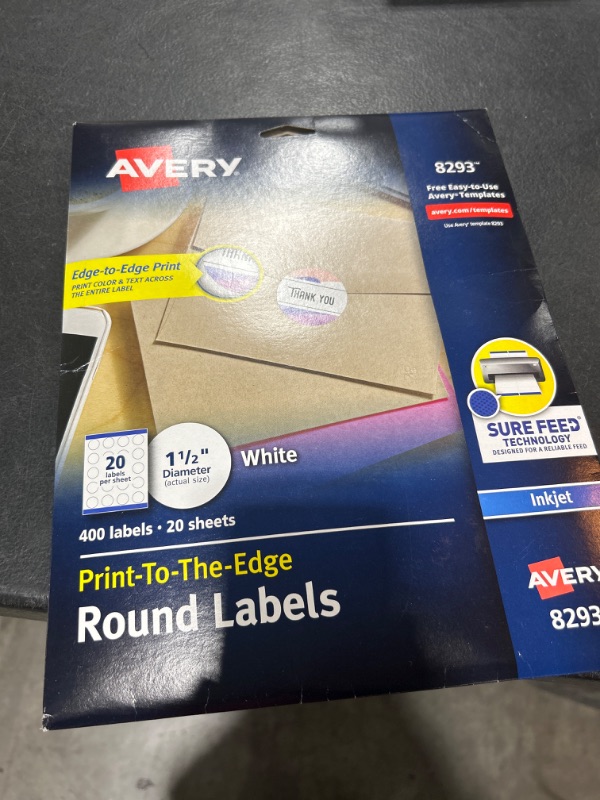 Photo 1 of Avery High Visibility Printable Round Labels with Sure Feed, White, 400 Customizable Blank Labels Total 