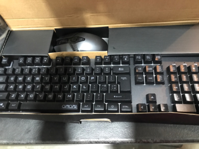 Photo 1 of Gaming Wireless Keyboard and Mouse Combo Metal Surface Rechanrgeable Big Battery Mechanical Feel LED Backlit Compatible with Xbox one PS5 Laptop Computer Gamer Punk black
