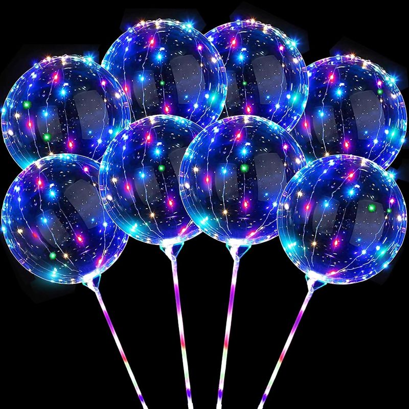 Photo 1 of 10 Pack LED Balloons with Sticks - Light Up Balloons LED Balloon, Clear Bobo Balloons with Lights, 20 Inch Bubble Balloons with Lights, Helium Lighted Balloons, Glow in the Dark Balloons for Party
