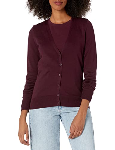 Photo 1 of Amazon Essentials Women's Lightweight V-Neck Cardigan Sweater (Available in Plus Size), Burgundy, 2X
