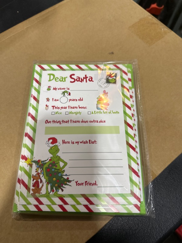 Photo 2 of RINOLY 8 Sets Letter to Santa Kit,Official Santa Letters Writing Kit for Christmas Wish List,5X 7”Fill in The Blank Cards with Green Envelopes/Stickers/Seals/Address Labels