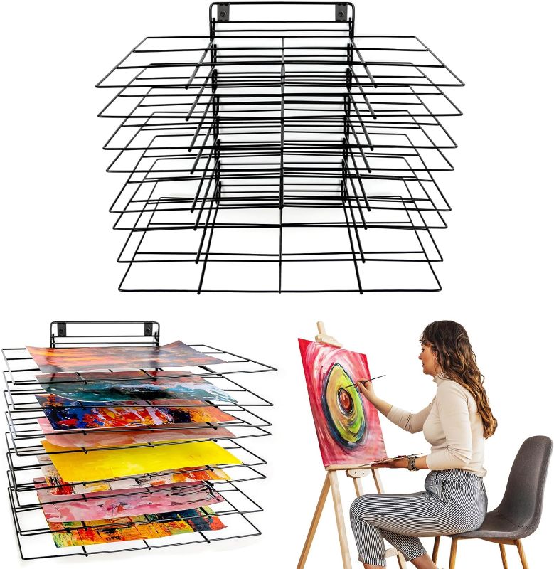 Photo 1 of Art Drying Rack Hanging for Classroom | Small Hangable Paint Drying Rack | 8 Removable Shelves | Canvas Rack Art Storage | Painting Drying Rack with Screws | Stack Rack for Painting, Drawings