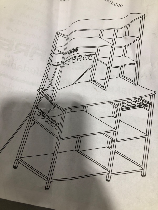 Photo 1 of  Bakers Rack with Power Outlet, 35.4 Inches Coffee Bar with Mesh Basket, Microwave Stand with 4 S-Shaped Hooks,Kitchen Bakers Rack with Storage,