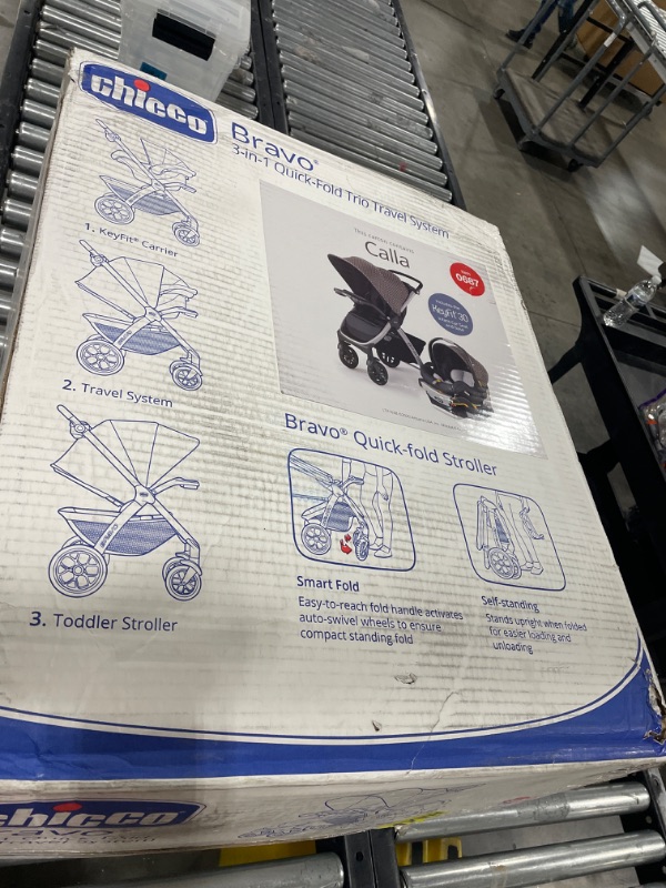 Photo 1 of Chicco Bravo 3-in-1 Trio Travel System, Bravo Quick-Fold Stroller with KeyFit 30 Infant Car Seat and Base, Car Seat and Stroller Combo | Calla/Grey Calla Bravo
