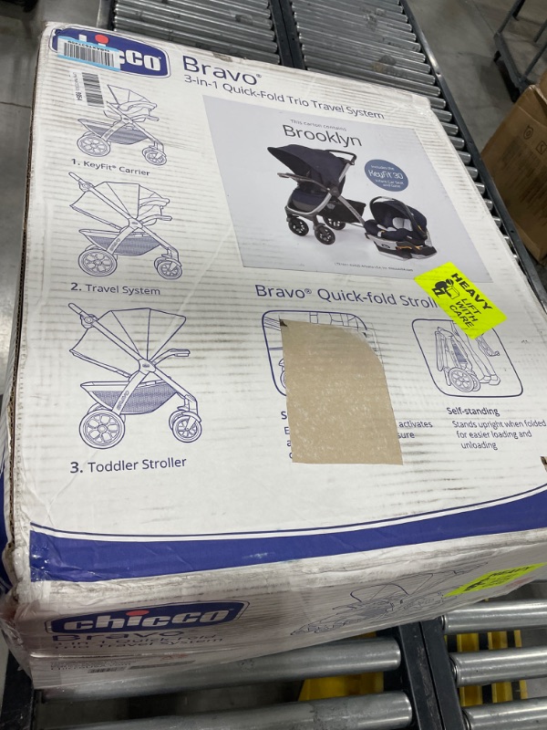 Photo 2 of Chicco Bravo 3-in-1 Trio Travel System, Bravo Quick-Fold Stroller with KeyFit 30 Infant Car Seat and base, Car Seat and Stroller Combo | Brooklyn/Navy Brooklyn Bravo