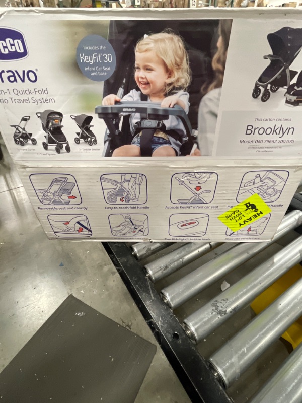 Photo 3 of Chicco Bravo 3-in-1 Trio Travel System, Bravo Quick-Fold Stroller with KeyFit 30 Infant Car Seat and base, Car Seat and Stroller Combo | Brooklyn/Navy Brooklyn Bravo