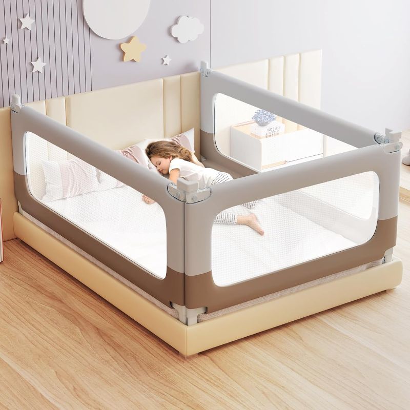 Photo 1 of Bed Guard Rail for Toddlers - Double Child Lock, Safety Bedrail for Children, Infants - Height Adjustable Extra Tall Guardrail for Full, Queen, King Size Beds - 3 Pack, 78.7x78.7x59”