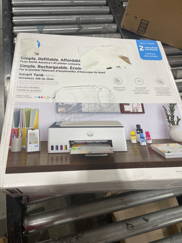 Photo 2 of HP Smart Tank 5000 Wireless All-in-One Ink Tank Printer with up to 2 years of ink included, mobile print, scan, copy, white, 17.11 x 14.23 x 6.19